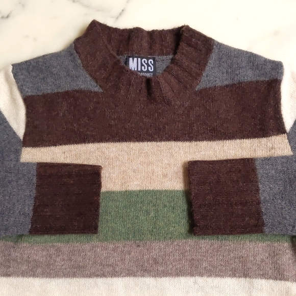 Girl's Wool crewneck sweater with multi color stripes. - Picture 3 of 4